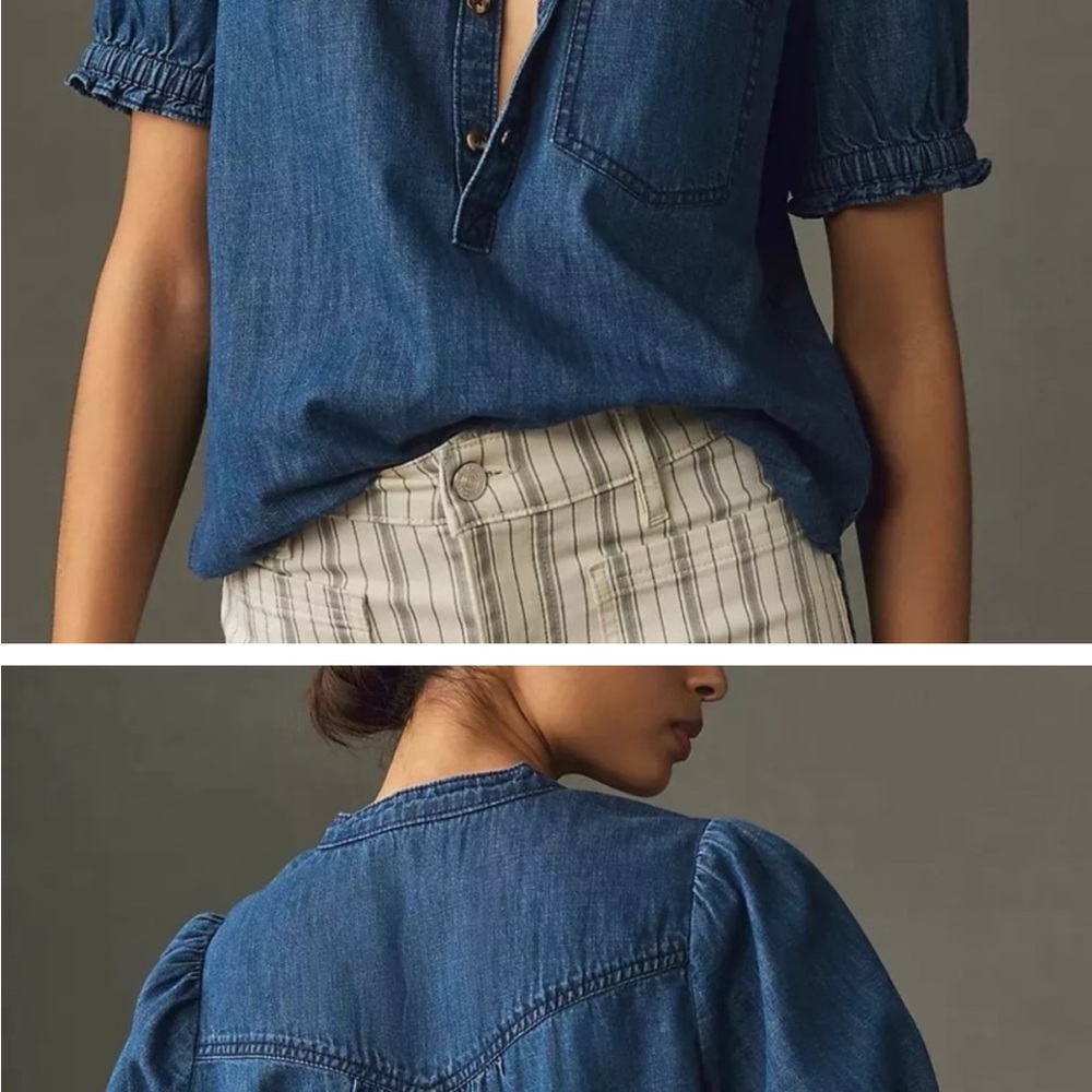 Anthropologie Pilcro Aly Puff Sleeve Denim Top